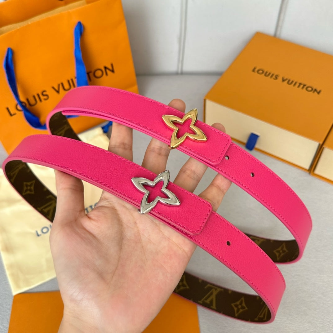 LV  MINI FLOWERGRAM 30MM REVERSIBLE BELT IN BRIGHT PINK CALFSKIN SILVER HARDWARE