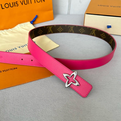 LV  MINI FLOWERGRAM 30MM REVERSIBLE BELT IN BRIGHT PINK CALFSKIN SILVER HARDWARE