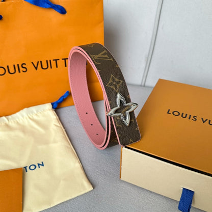 LV  MINI FLOWERGRAM 30MM REVERSIBLE BELT IN BLUSH PINK CALFSKIN SILVER HARDWARE