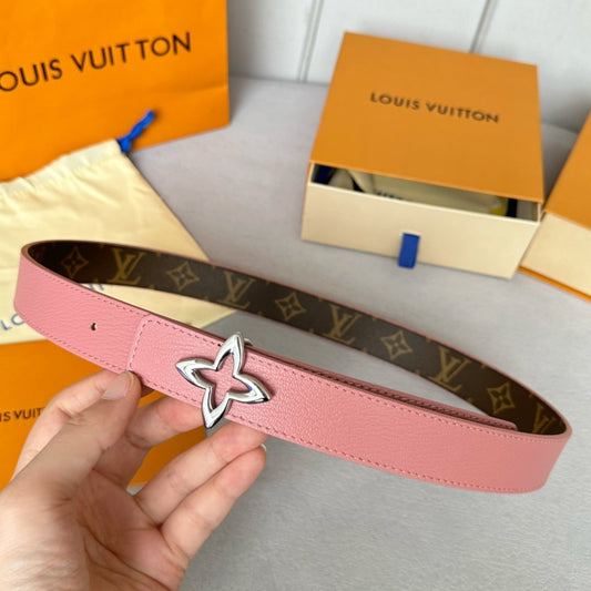 LV  MINI FLOWERGRAM 30MM REVERSIBLE BELT IN BLUSH PINK CALFSKIN SILVER HARDWARE
