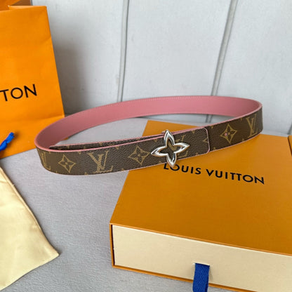 LV  MINI FLOWERGRAM 30MM REVERSIBLE BELT IN BLUSH PINK CALFSKIN SILVER HARDWARE