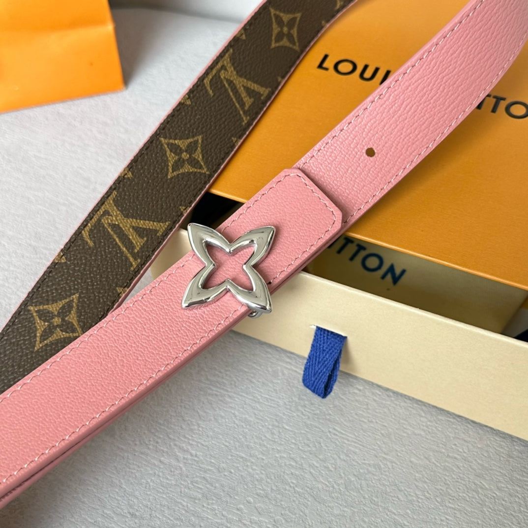 LV  MINI FLOWERGRAM 30MM REVERSIBLE BELT IN BLUSH PINK CALFSKIN SILVER HARDWARE
