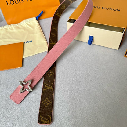 LV  MINI FLOWERGRAM 30MM REVERSIBLE BELT IN BLUSH PINK CALFSKIN SILVER HARDWARE