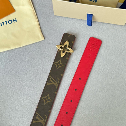 LV  MINI FLOWERGRAM 30MM REVERSIBLE BELT IN CHERRY RED CALFSKIN GOLD HARDWARE