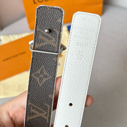 LV  MINI FLOWERGRAM 30MM REVERSIBLE BELT IN WHITE CALFSKIN SILVER HARDWARE