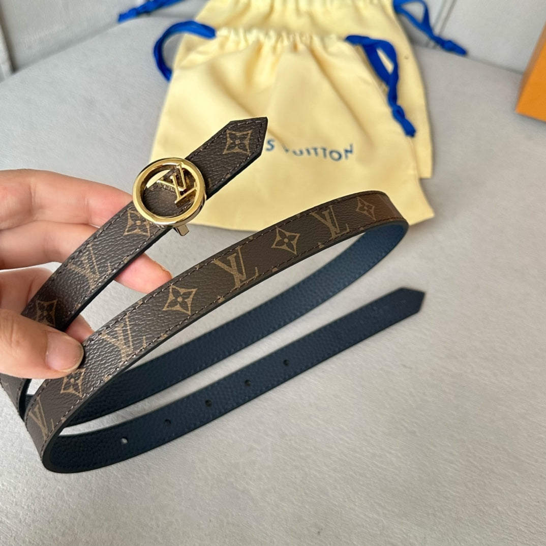 LV Circle 20mm Reversible Belt Gold Buckle Navy Blue Brown Leather
