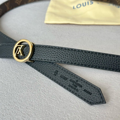 LV Circle 20mm Reversible Belt Gold Buckle Black Brown Leather