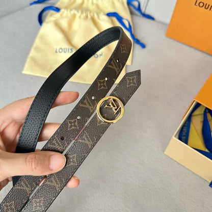 LV Circle 20mm Reversible Belt Gold Buckle Black Brown Leather