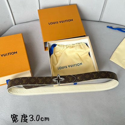 LV  MINI FLOWERGRAM 30MM REVERSIBLE BELT IN WHITE EMBOSSED CALFSKIN SILVER HARDWARE