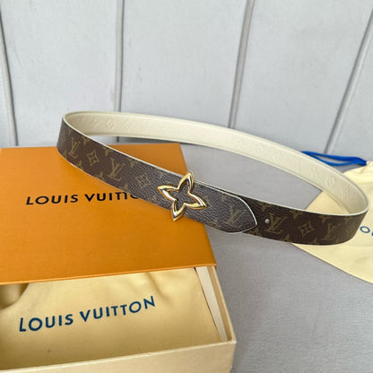LV  MINI FLOWERGRAM 30MM REVERSIBLE BELT IN WHITE EMBOSSED CALFSKIN GOLD HARDWARE
