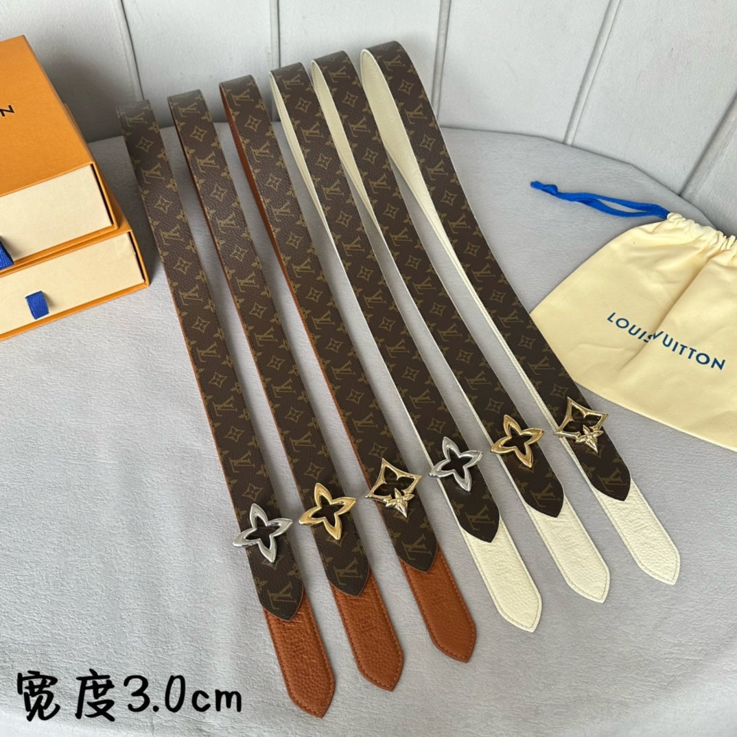 LV  MINI FLOWERGRAM 30MM REVERSIBLE BELT IN BRONZE BROWN EMBOSSED CALFSKIN GOLD HARDWARE