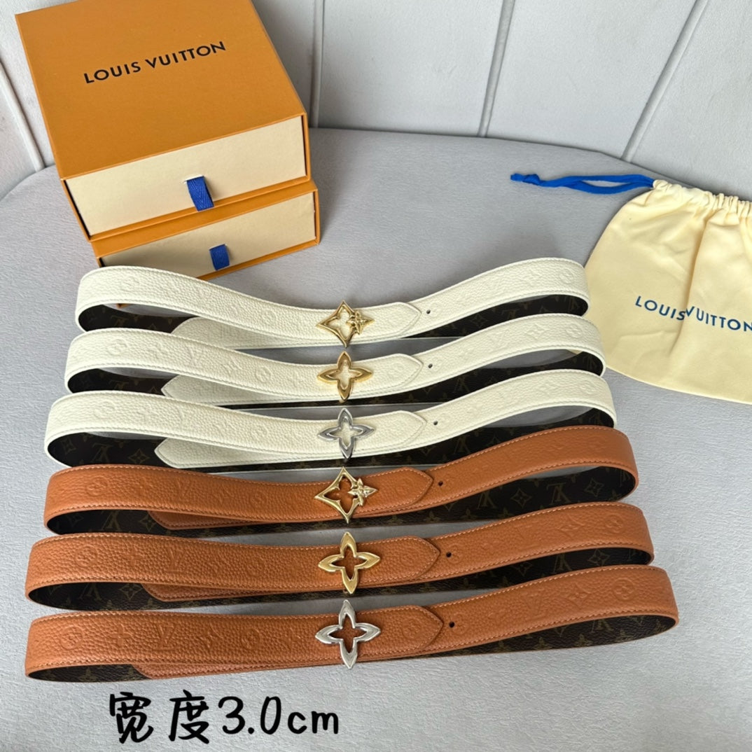 LV  MINI FLOWERGRAM 30MM REVERSIBLE BELT IN BRONZE BROWN EMBOSSED CALFSKIN GOLD HARDWARE