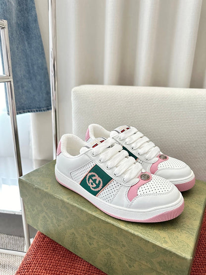 GG SCREENER SNEAKER WHITE AND PINK CALFSKIN