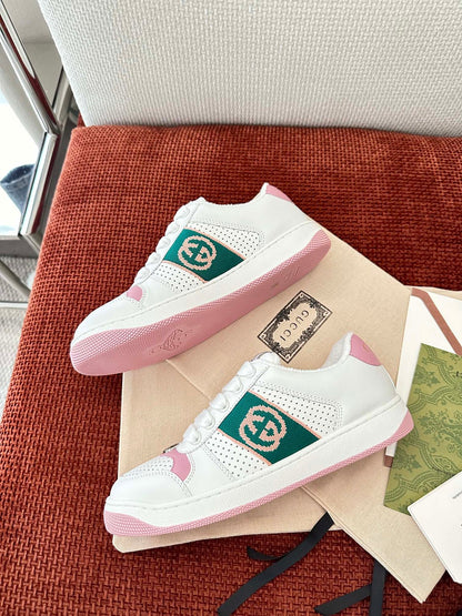GG SCREENER SNEAKER WHITE AND PINK CALFSKIN
