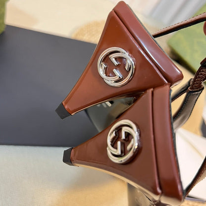 GG Women's G plain leather logo Slingbacks Gingerbread brown