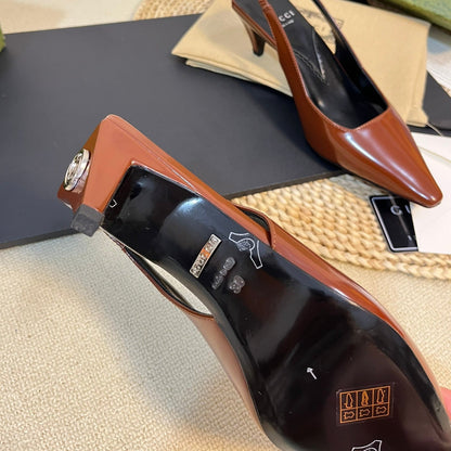 GG Women's G plain leather logo Slingbacks Gingerbread brown