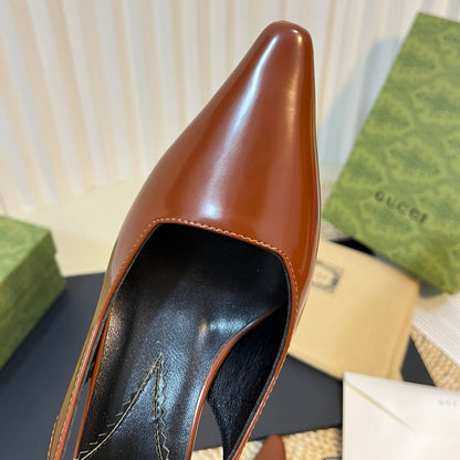 GG Women's G plain leather logo Slingbacks Gingerbread brown