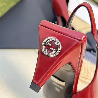 GG Women's G plain leather Logo Slingbacks Currant Red