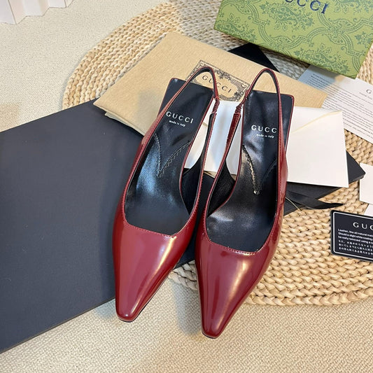 GG Women's G plain leather Logo Slingbacks Currant Red