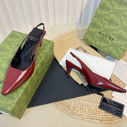 GG Women's G plain leather Logo Slingbacks Currant Red