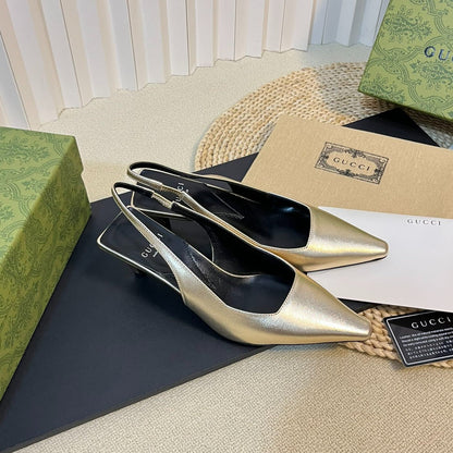 GG Women's G plain leather logo Slingbacks Golden