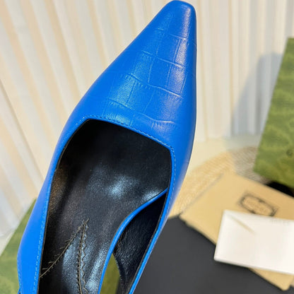 GG Women's G pointed silver-letter Logo slingbacks Azure Blue