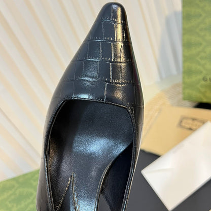 GG Women's G pointed silver-letter Logo slingback Black