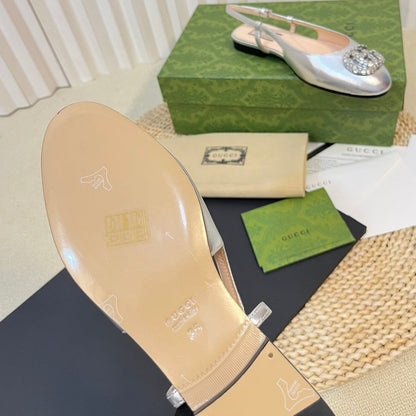 GG Double G patent leather slingback ballet flats Sliver