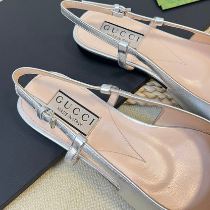 GG Double G patent leather slingback ballet flats Sliver