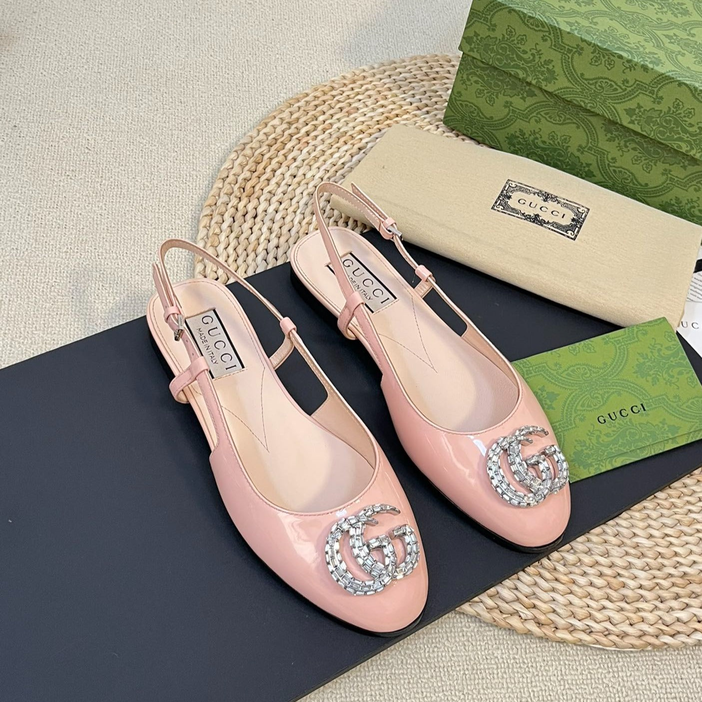 GG Double G patent leather slingback ballet flats Glossy Rose Pink