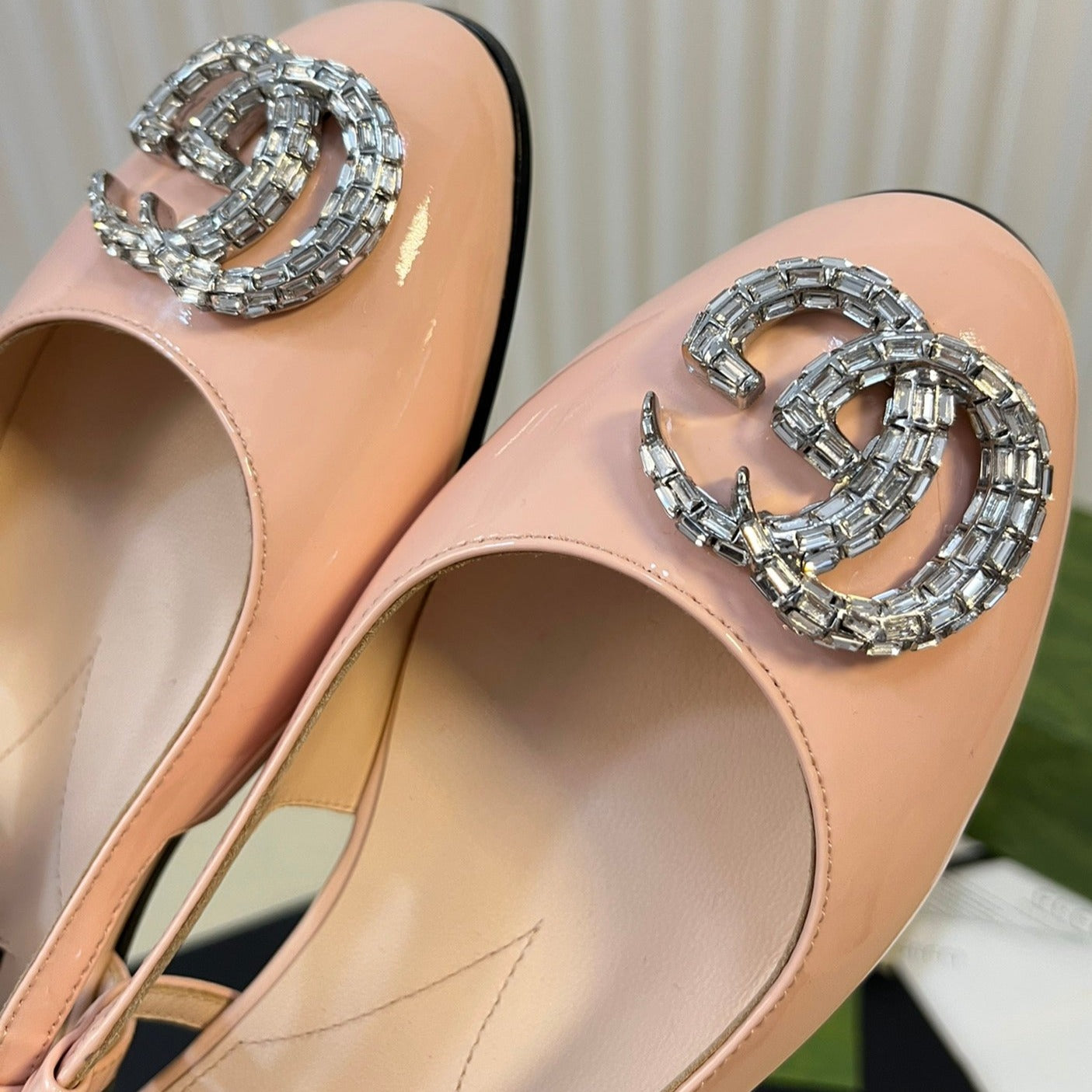 GG Double G patent leather slingback ballet flats Glossy Rose Pink