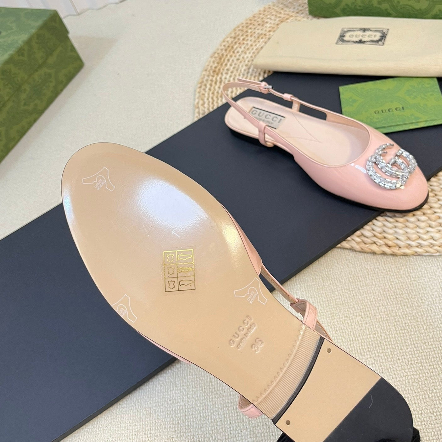 GG Double G patent leather slingback ballet flats Glossy Rose Pink