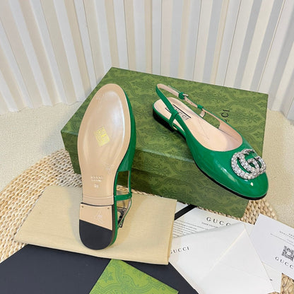 GG Double G patent leather slingback ballet flats Glossy Forest Green