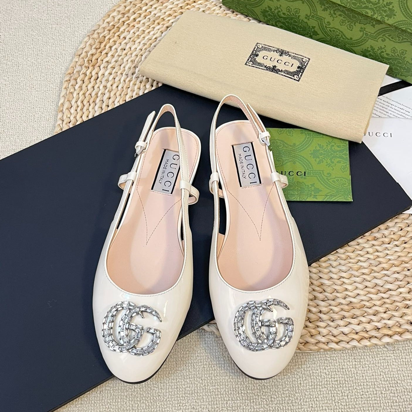 GG Double G patent leather slingback ballet flats Glossy White