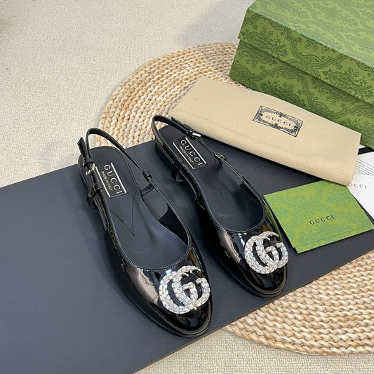 GG Double G patent leather slingback ballet flats Glossy Black