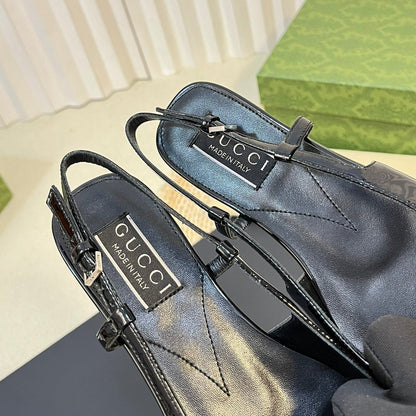 GG Double G patent leather slingback ballet flats Glossy Black