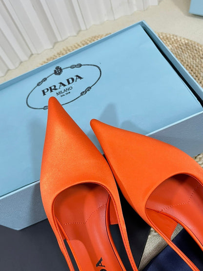 PRA POINTED TOE SLINGBACK PUMPS BRIGHT ORANGE SATIN