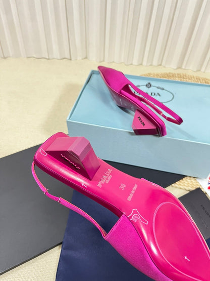 PRA POINTED TOE SLINGBACK PUMPS BRIGHT PINK SATIN