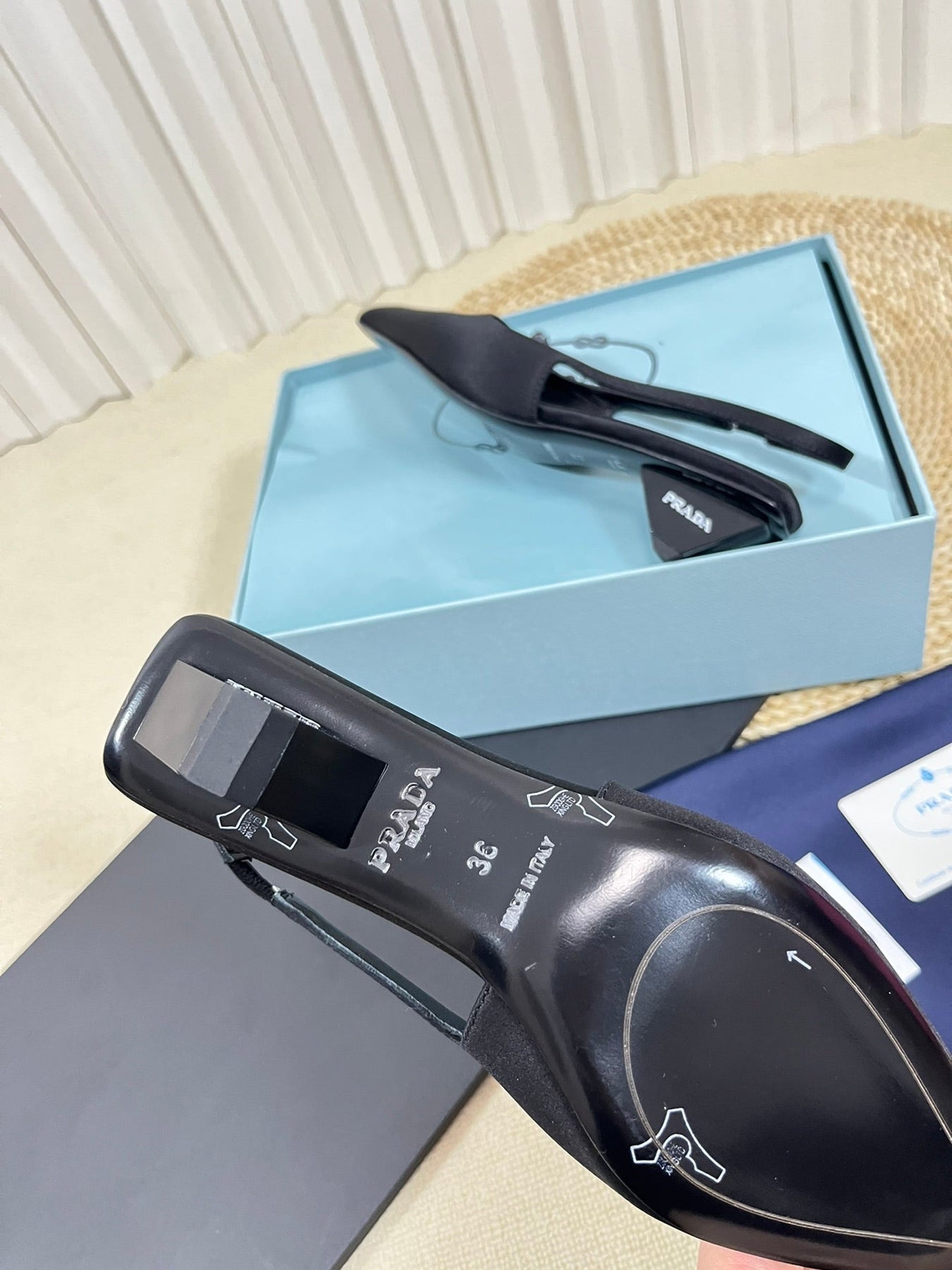 PRA POINTED TOE SLINGBACK PUMPS BLACK SATIN