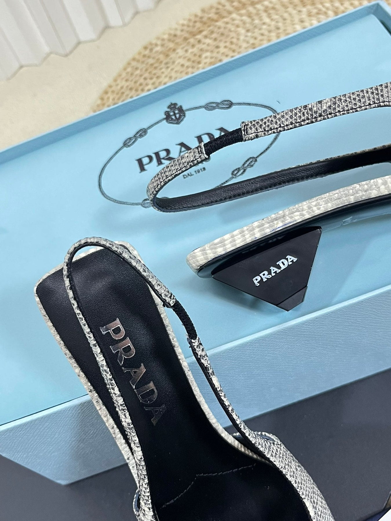 PRA POINTED TOE SLINGBACK PUMPS SNAKESKIN MOTIF SATIN