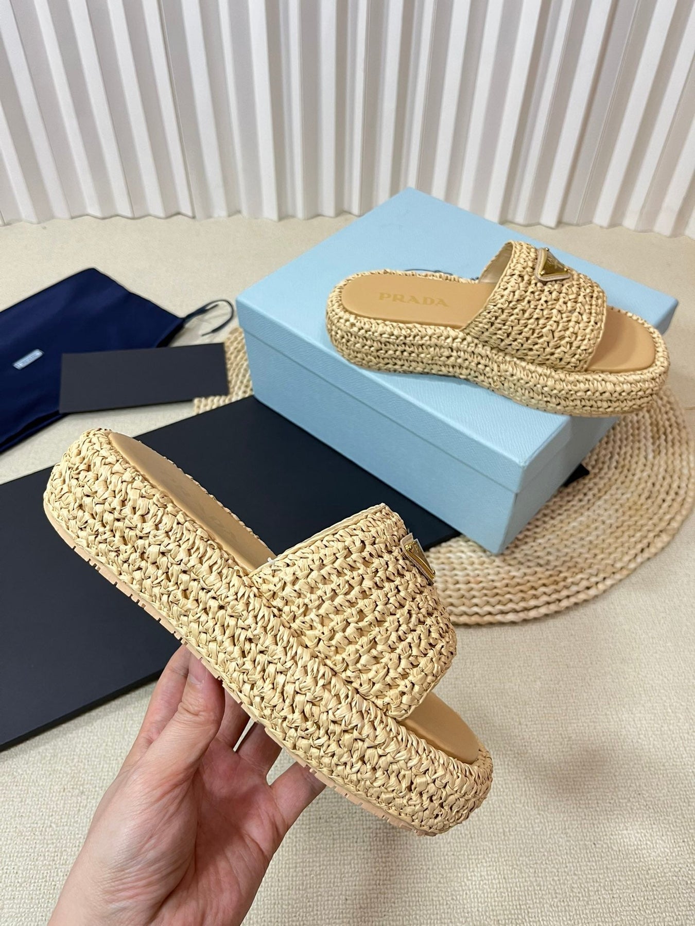 Crochet Flatform Slides 40 Beige
