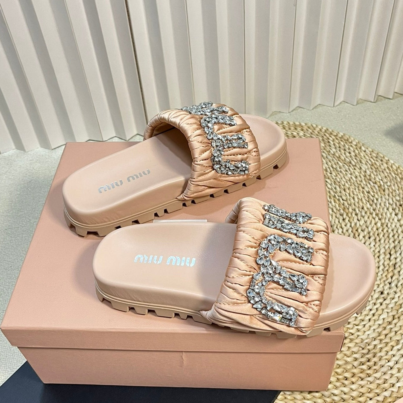 Pastel Pink Sheepskin Diamond Slippers