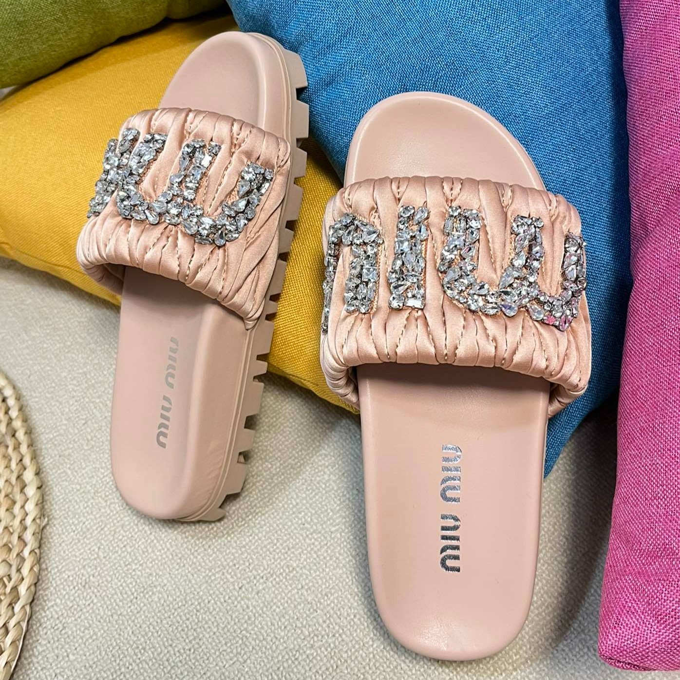 Pastel Pink Sheepskin Diamond Slippers