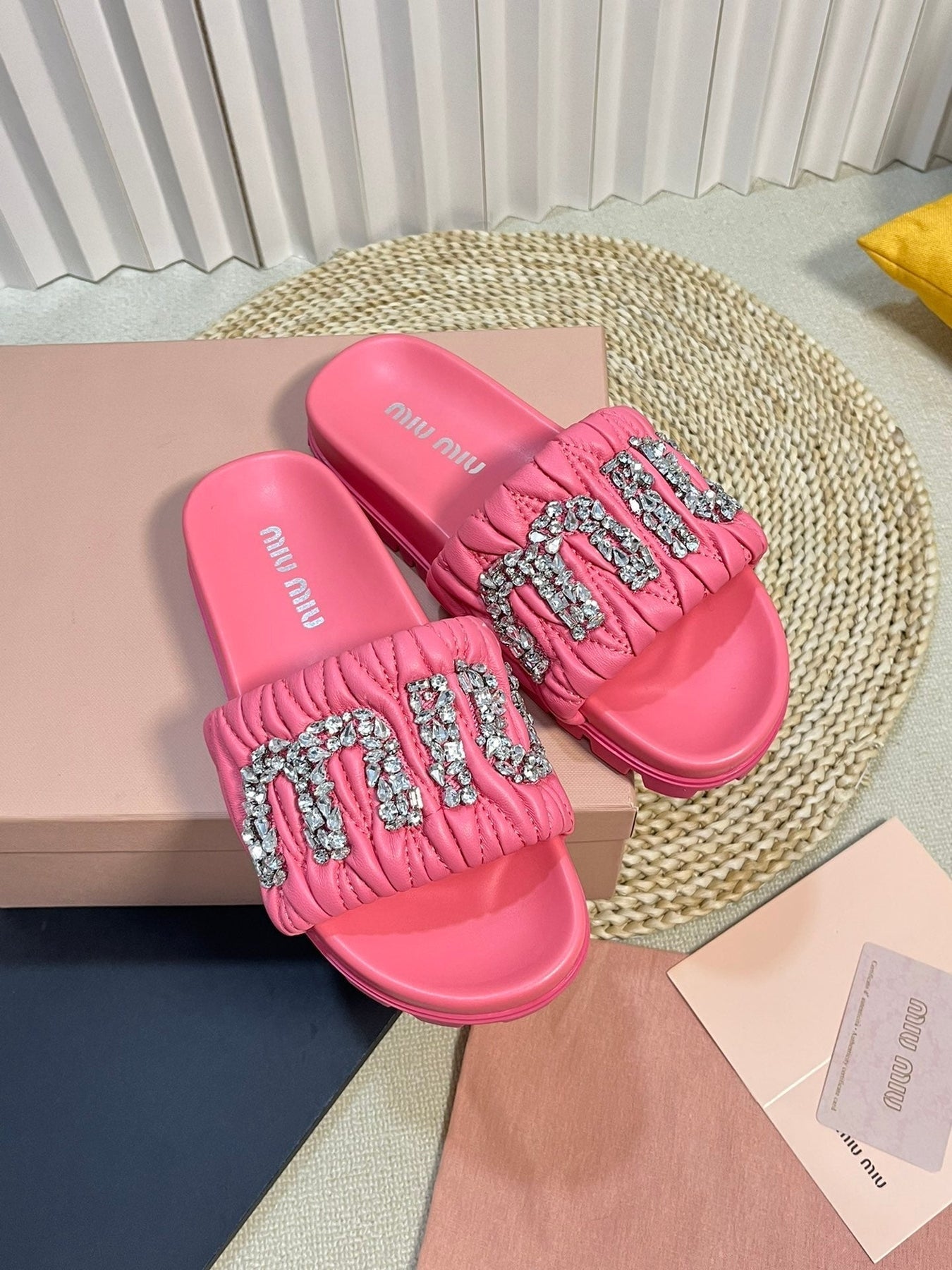 Neon Pink Sheepskin Diamond Slippers