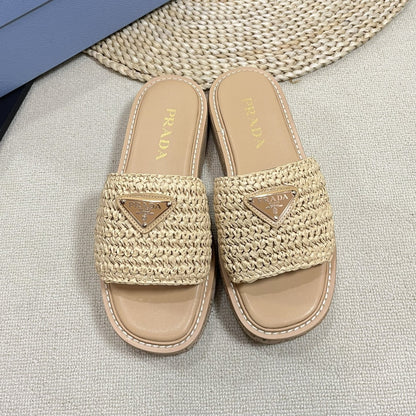 Crochet Flatform Slides 40 Lightweight Cork Sole Beige
