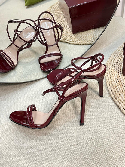 HIGH SANDAL 10 CM IN BERRY RED GLOSSY CALFSKIN