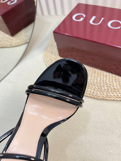 HIGH SANDAL 10 CM IN BLACK GLOSSY CALFSKIN