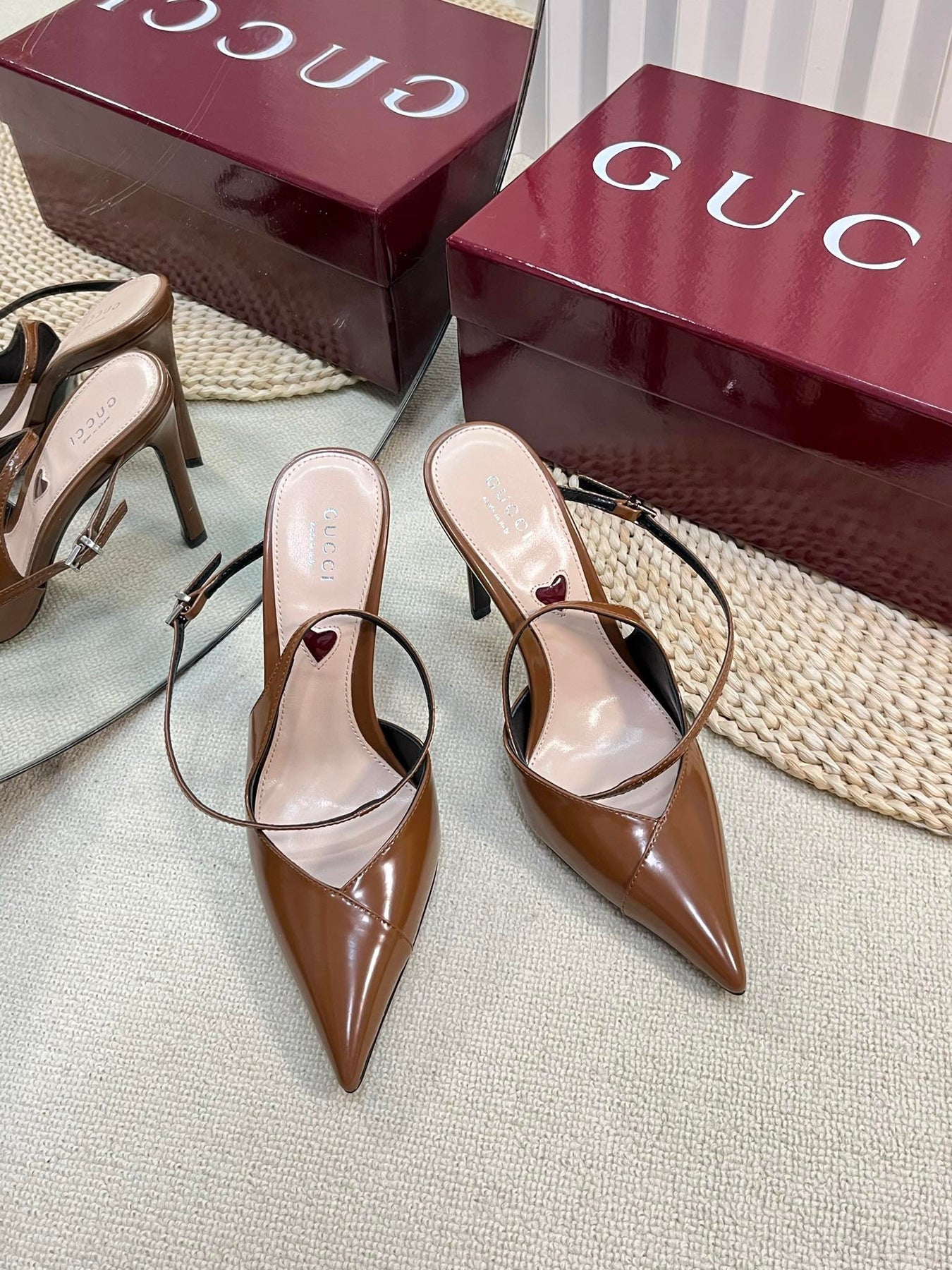 HIGH SLINGBACK PUMP 10 CM IN BRONZE BROWN GLOSSY CALFSKIN