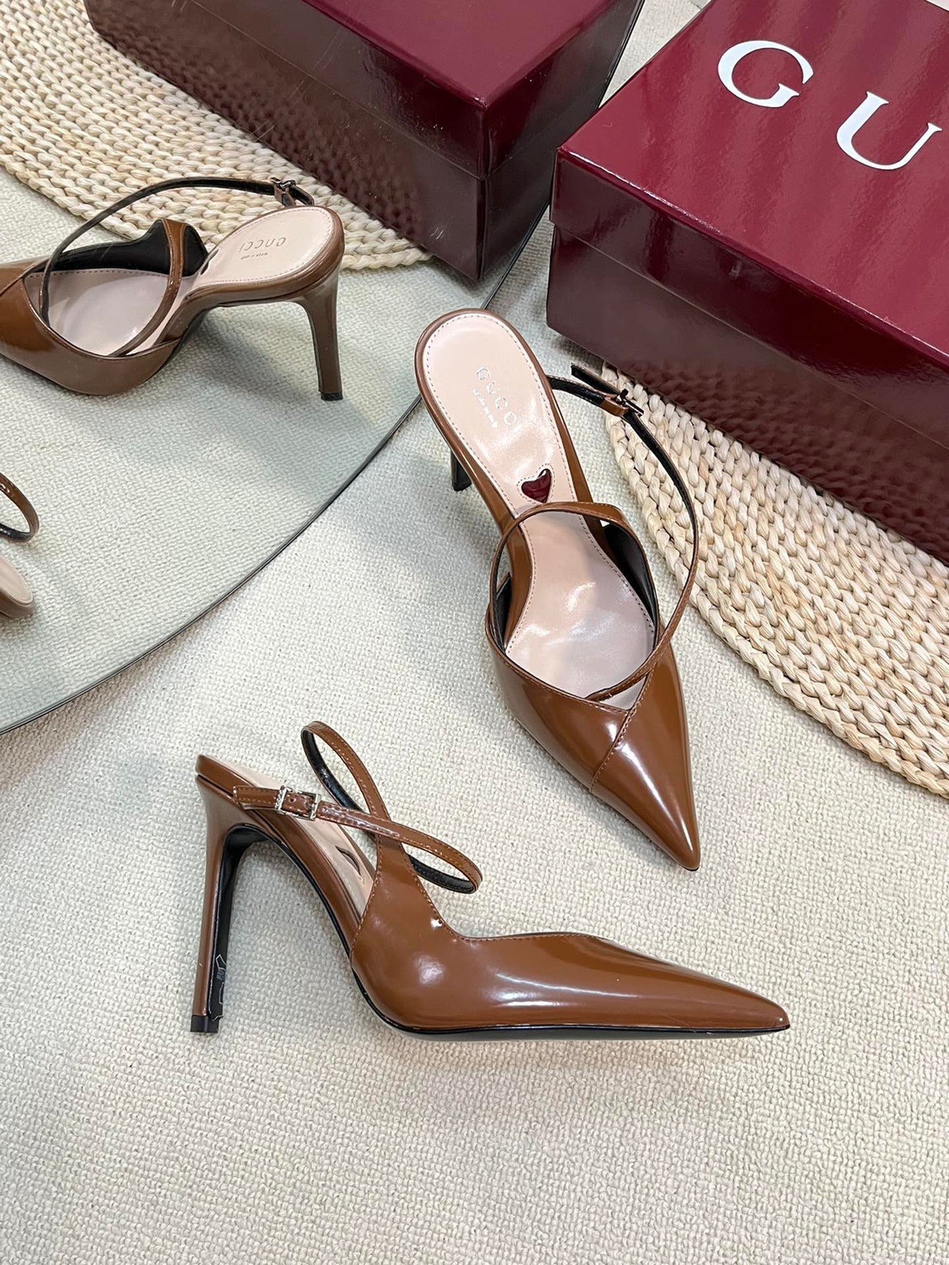 HIGH SLINGBACK PUMP 10 CM IN BRONZE BROWN GLOSSY CALFSKIN