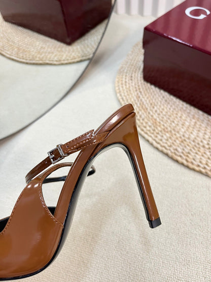 HIGH SLINGBACK PUMP 10 CM IN BRONZE BROWN GLOSSY CALFSKIN